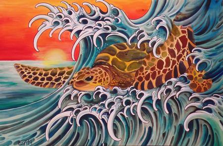 Ben Rusher - surfing sea turtle